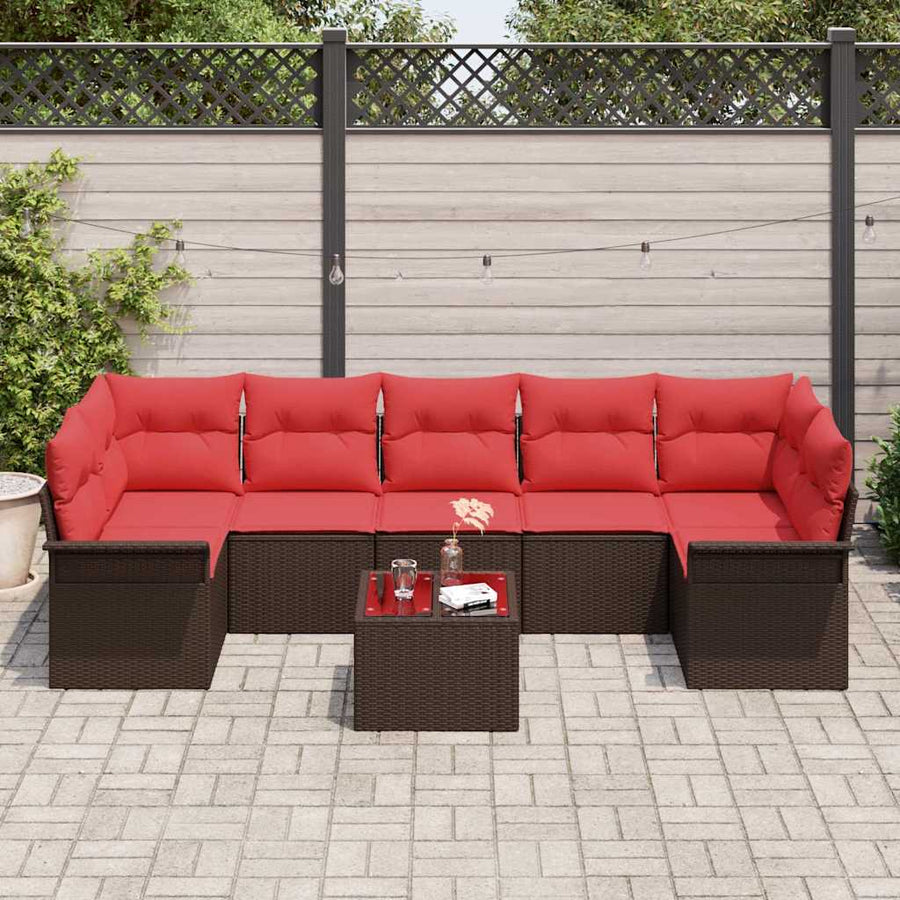 Tuin Sofa Set met kussen 8 pcs Beige en Rood poly rattan