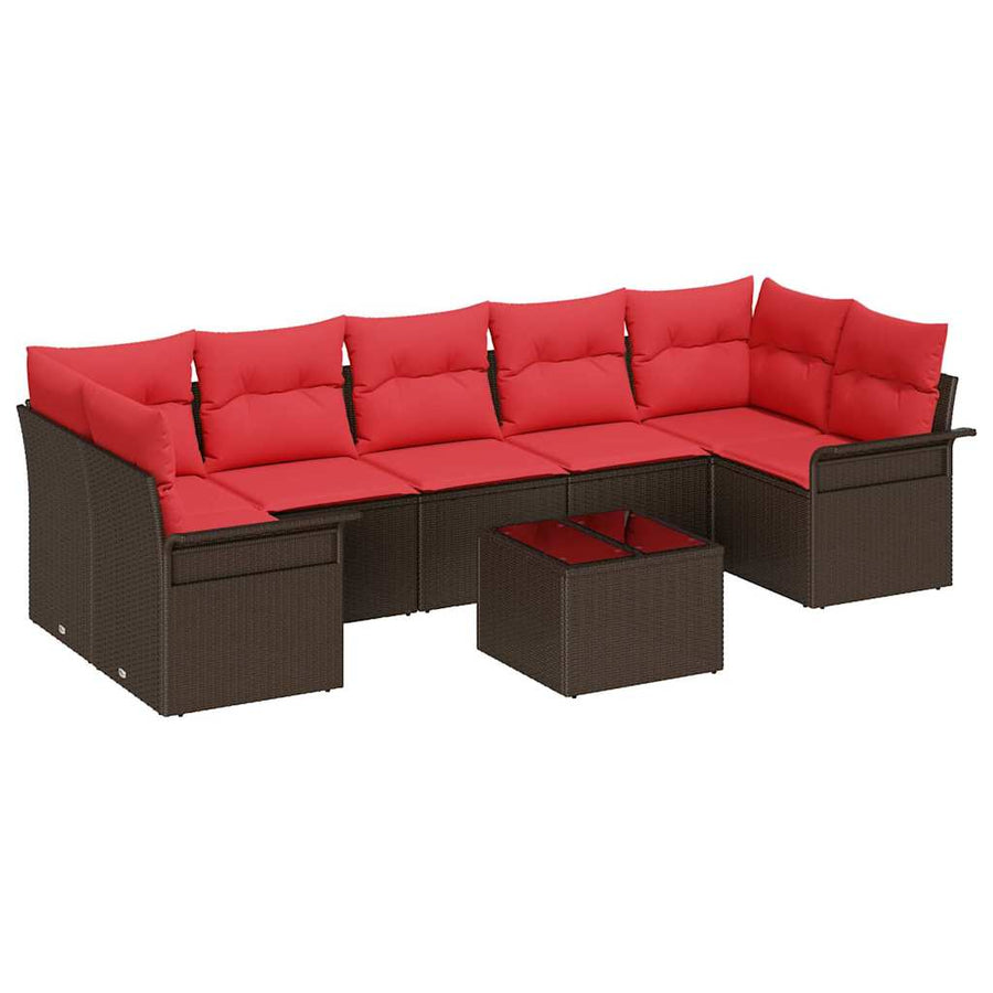 Tuin Sofa Set met kussen 8 pcs Beige en Rood poly rattan