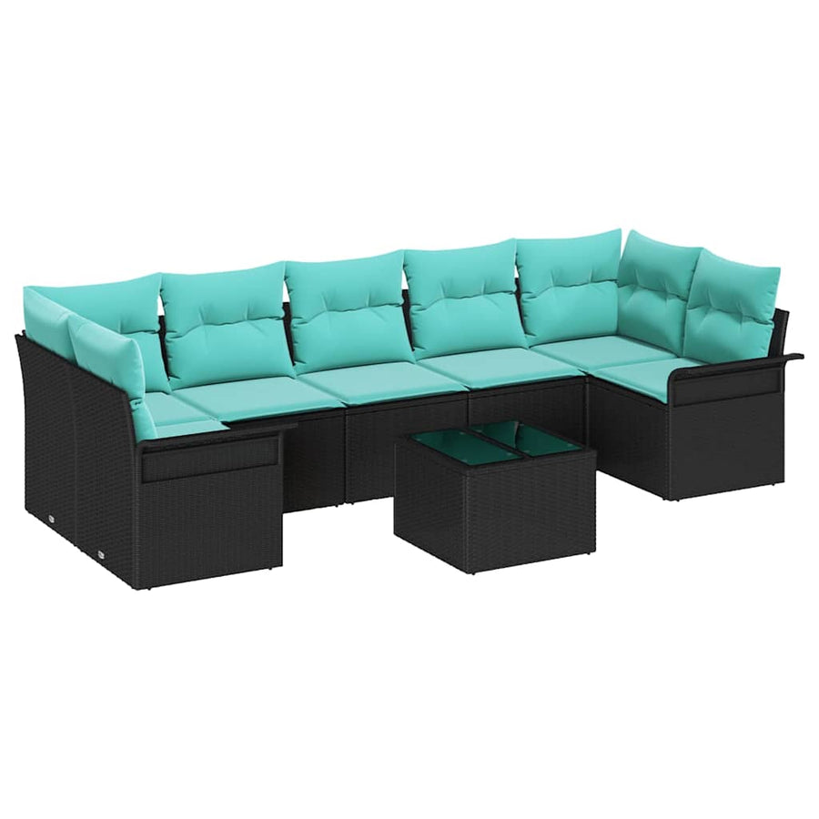 Tuin Sofa Set met kussen 8 pcs Zwart en Turquoise poly rattan