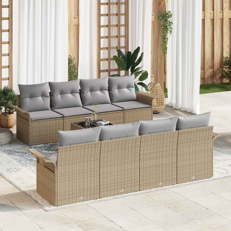Tuin Sofa Set met kussen 9 pcs Beige en Grijs poly rattan