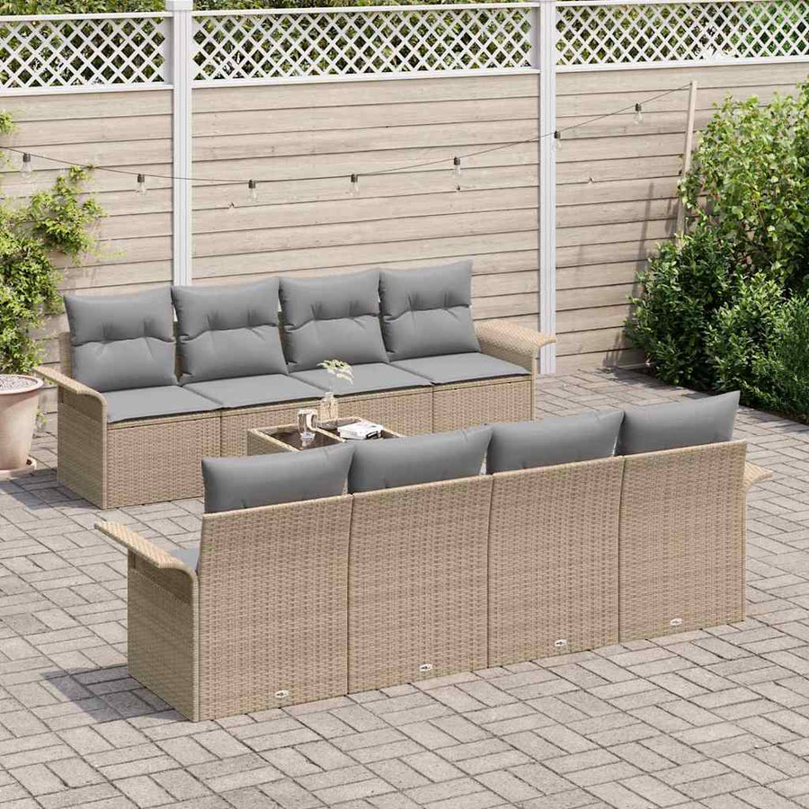 Tuin Sofa Set met kussen 9 pcs Beige en Grijs poly rattan