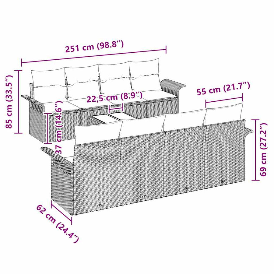 Tuin Sofa Set met kussen 9 pcs Beige en Grijs poly rattan