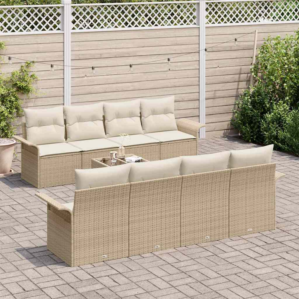 Tuin Sofa Set met kussen 9 pcs Beige en Crème poly rattan