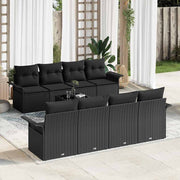 Tuin loungeset 9-delig zwart poly rattan