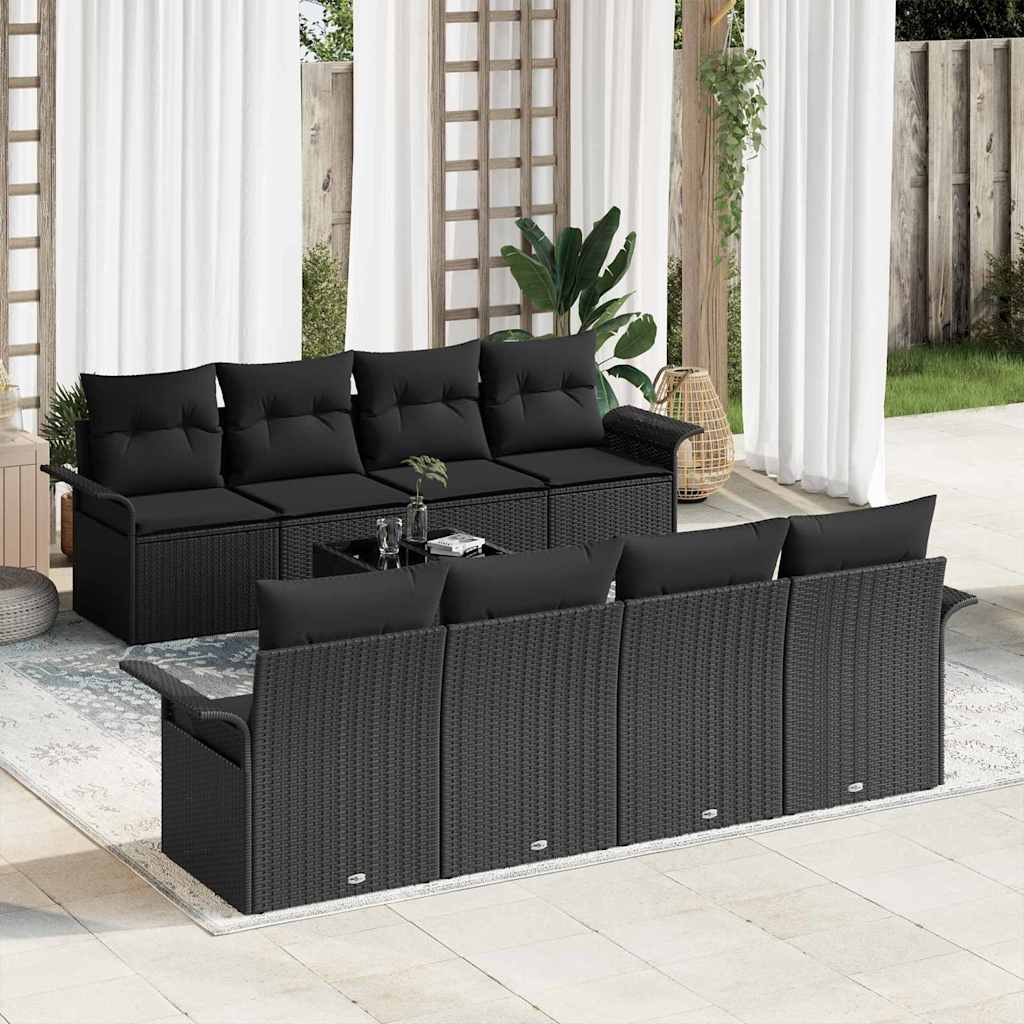 Tuin Sofa Set met kussen met opslag 9 pcs Zwart poly rattan