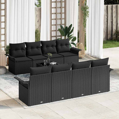 Tuin Sofa Set met kussen met opslag 9 pcs Zwart poly rattan