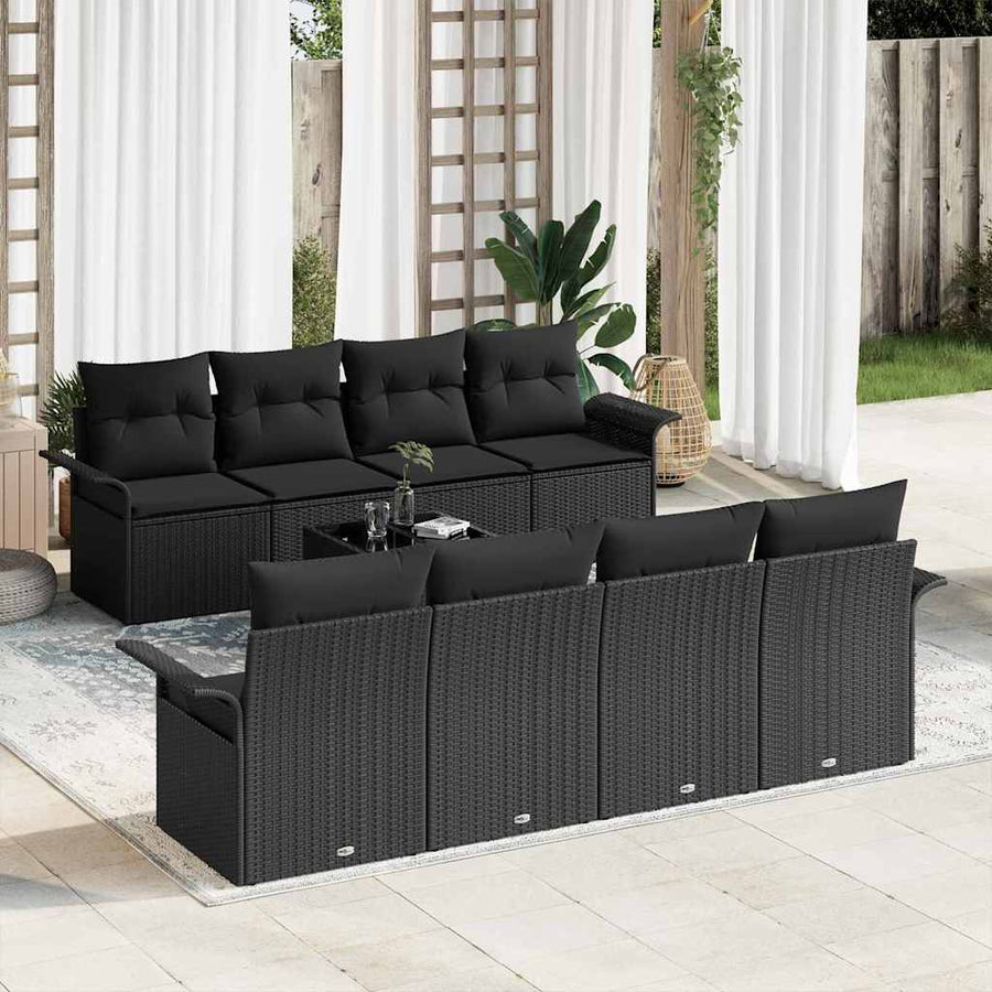 Tuin Sofa Set met kussen met opslag 9 pcs Zwart poly rattan