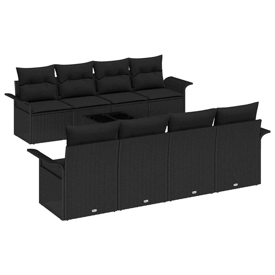 Tuin Sofa Set met kussen met opslag 9 pcs Zwart poly rattan