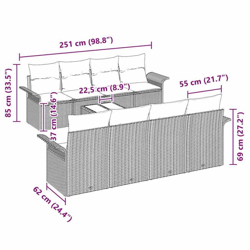 Tuin Sofa Set met kussen met opslag 9 pcs Zwart poly rattan