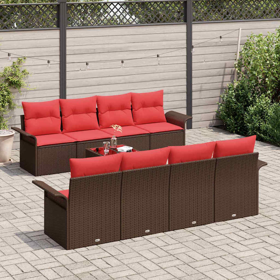 Tuin Sofa Set met kussen 9 pcs Beige en Rood poly rattan