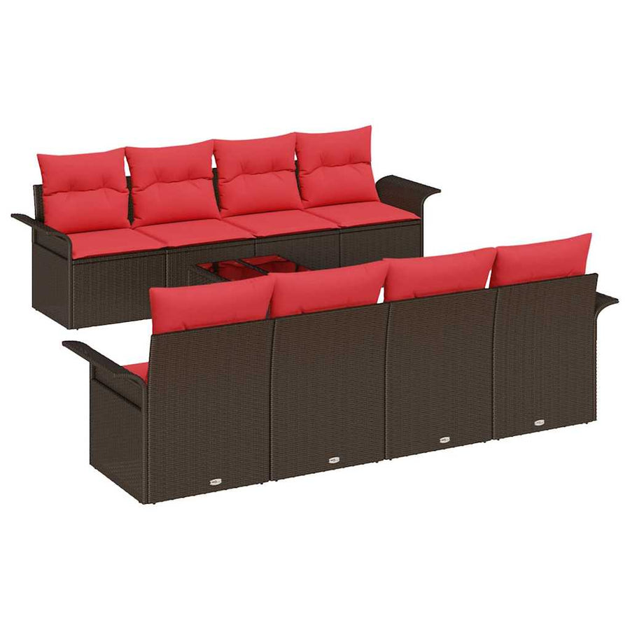 Tuin Sofa Set met kussen 9 pcs Beige en Rood poly rattan