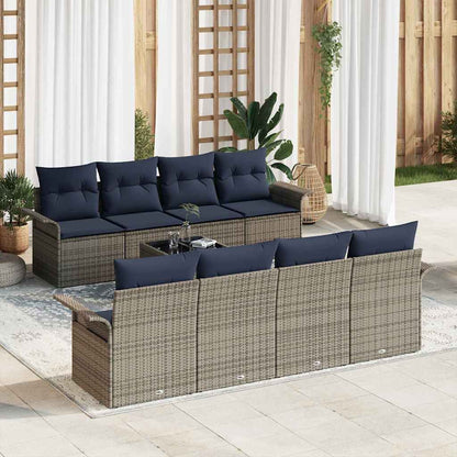 Tuin Sofa Set met kussen 9 pcs Grijs en Marineblauw poly rattan