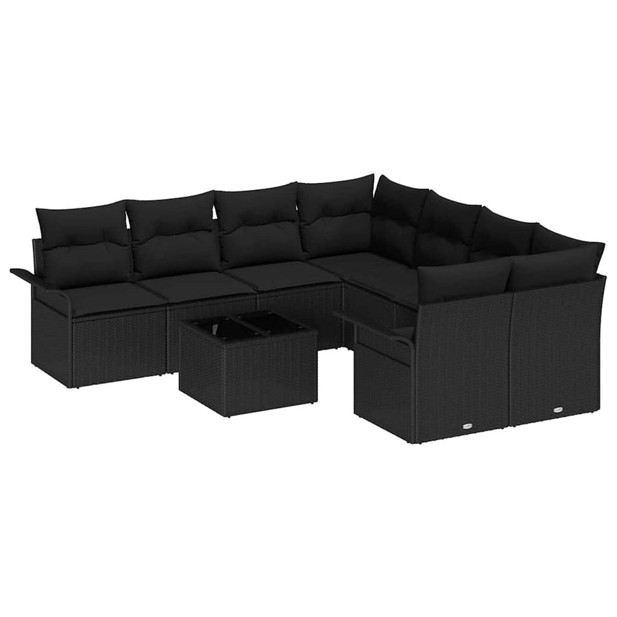 Tuinbankenset met kussen met opslag 9 pcs Zwart poly rattan