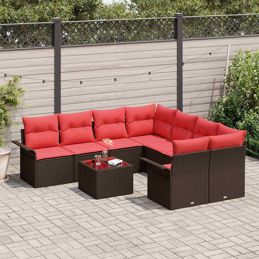 Tuin Sofa Set met kussen 9 pcs Beige en Rood poly rattan