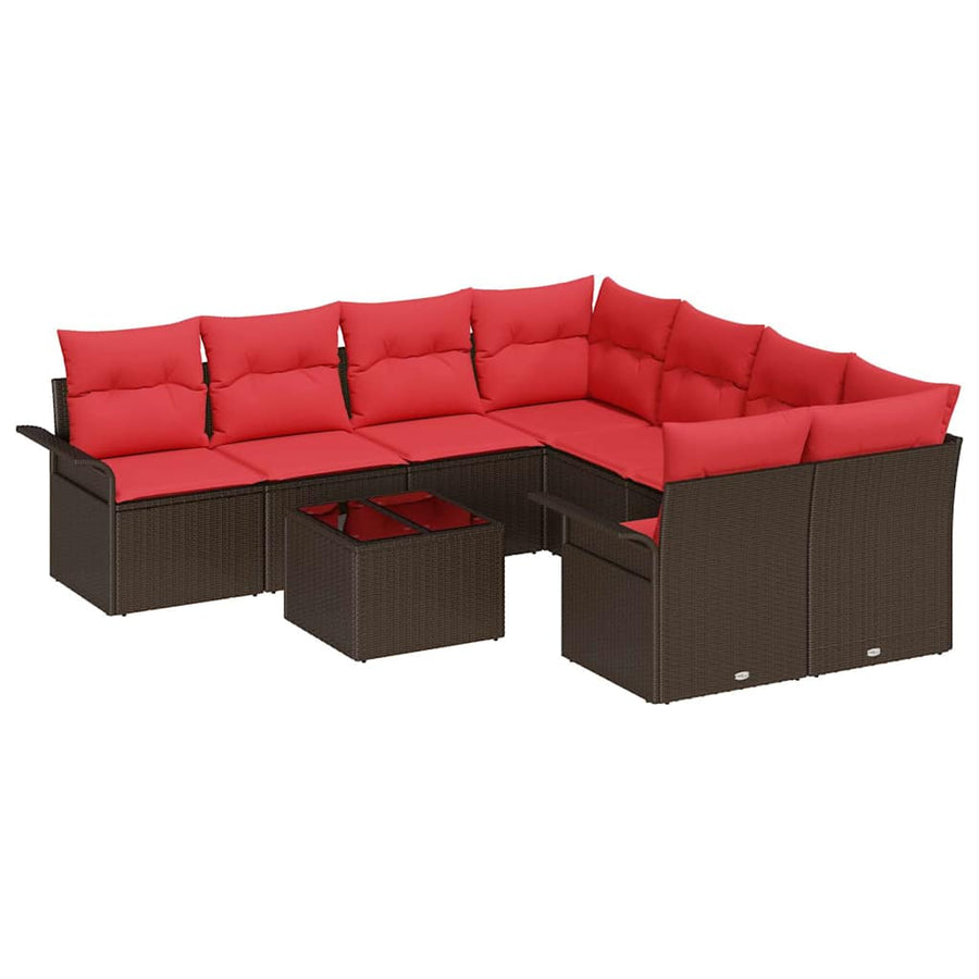 Tuin Sofa Set met kussen 9 pcs Beige en Rood poly rattan