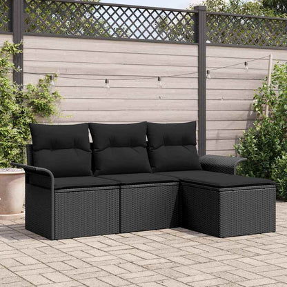 Tuin Sofa Set met kussen met opslag 4 pcs Zwart Poly riet