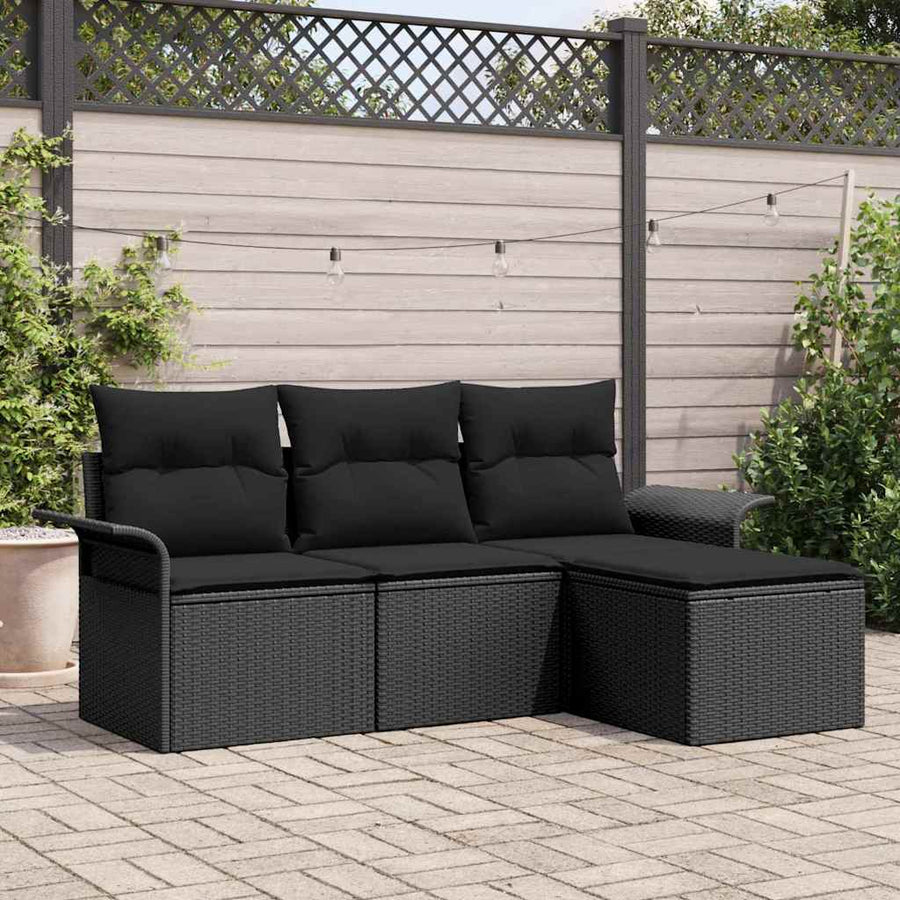 Tuin Sofa Set met kussen met opslag 4 pcs Zwart Poly riet