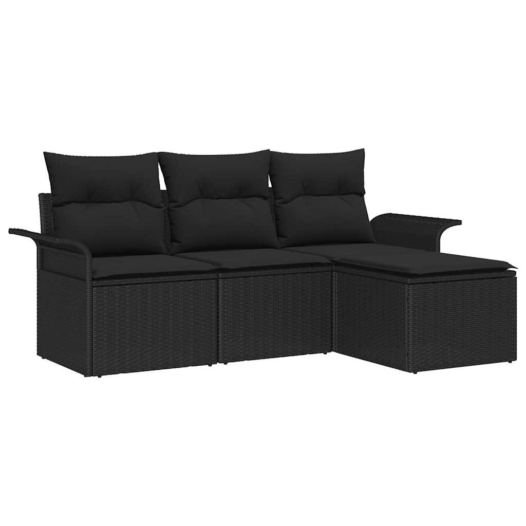 Tuin Sofa Set met kussen met opslag 4 pcs Zwart Poly riet
