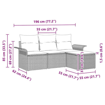 Tuin Sofa Set met kussen met opslag 4 pcs Zwart Poly riet