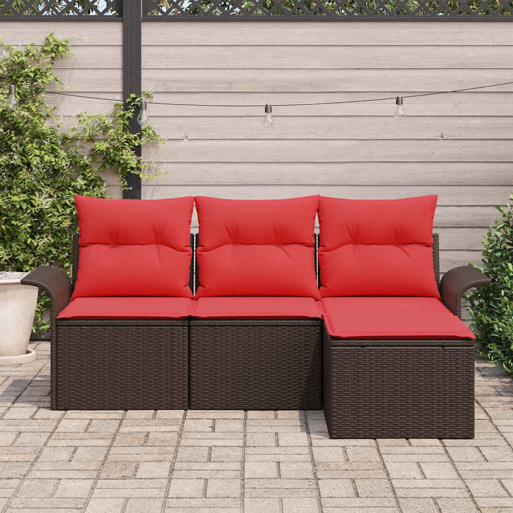Tuin Sofa Set met kussen met opslag 4 pcs Bruin poly rattan