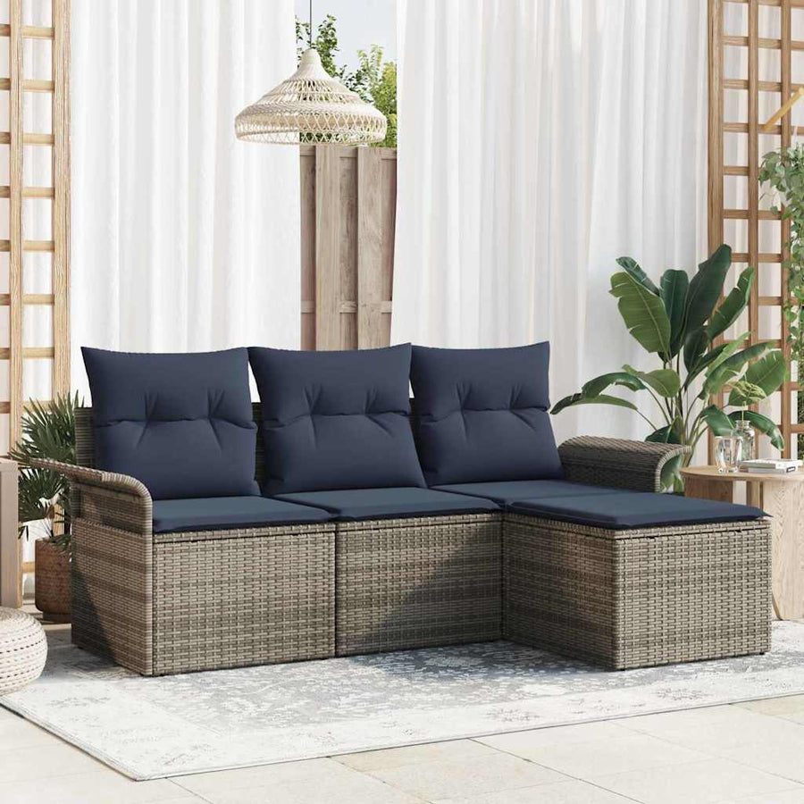 Tuin Sofa Set met kussen met opslag 4 pcs Grijs poly rattan