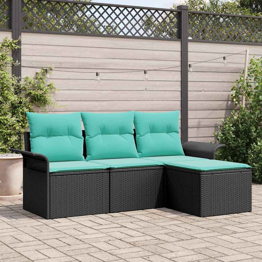 Tuin Sofa Set met kussen met opslag 4 pcs Zwart poly rattan