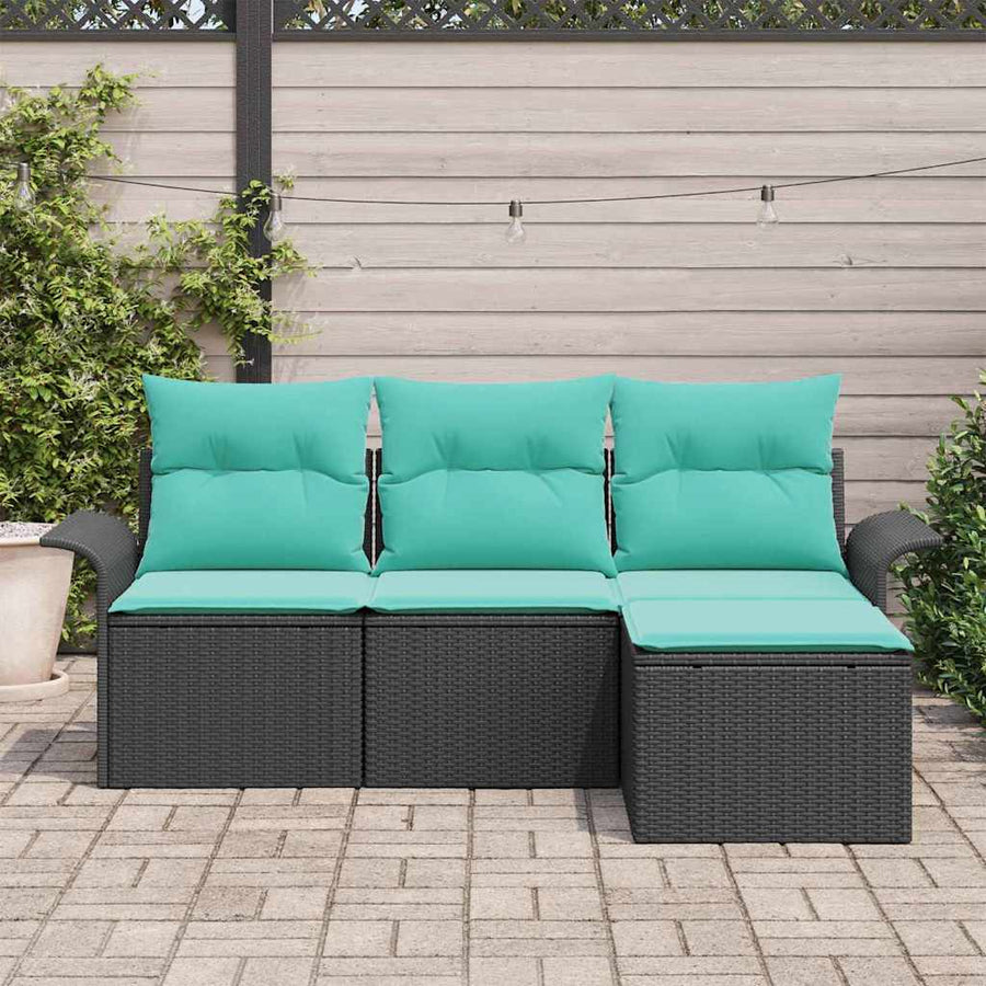 Tuin Sofa Set met kussen met opslag 4 pcs Zwart poly rattan