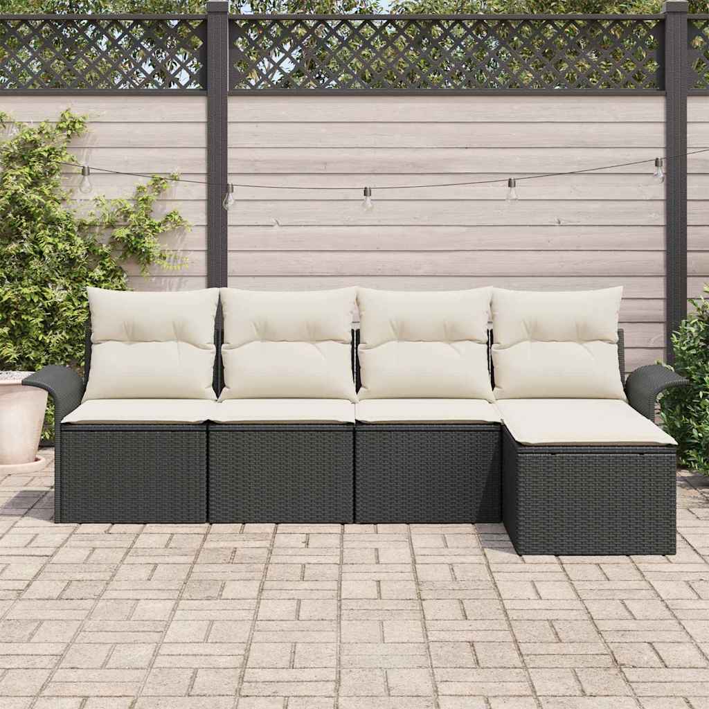 Tuin Sofa Set met kussen met opslag 5 pcs Zwart poly rattan