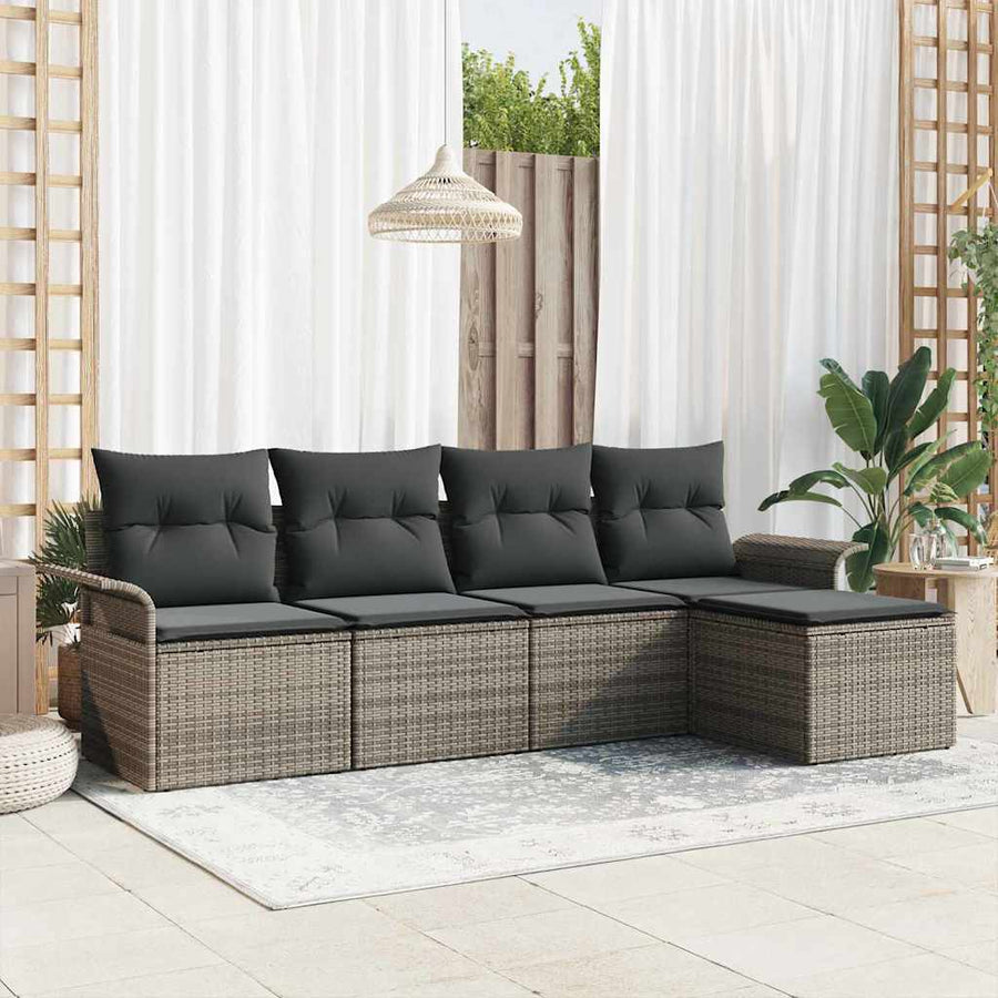 Tuin Sofa Set met kussen met opslag 5 pcs Grijs poly rattan