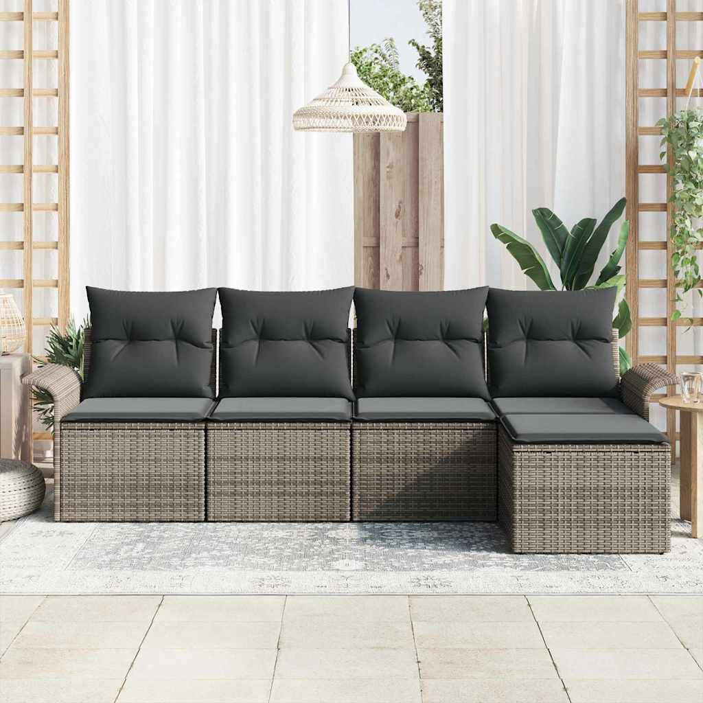 Tuin Sofa Set met kussen met opslag 5 pcs Grijs poly rattan