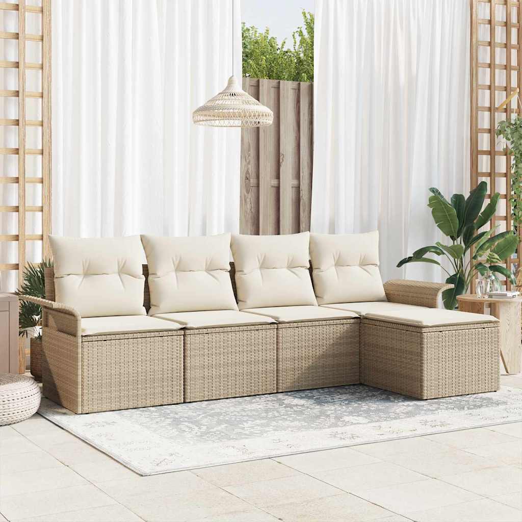 Tuin Sofa Set met kussen met opslag 5 pcs Beige poly rattan