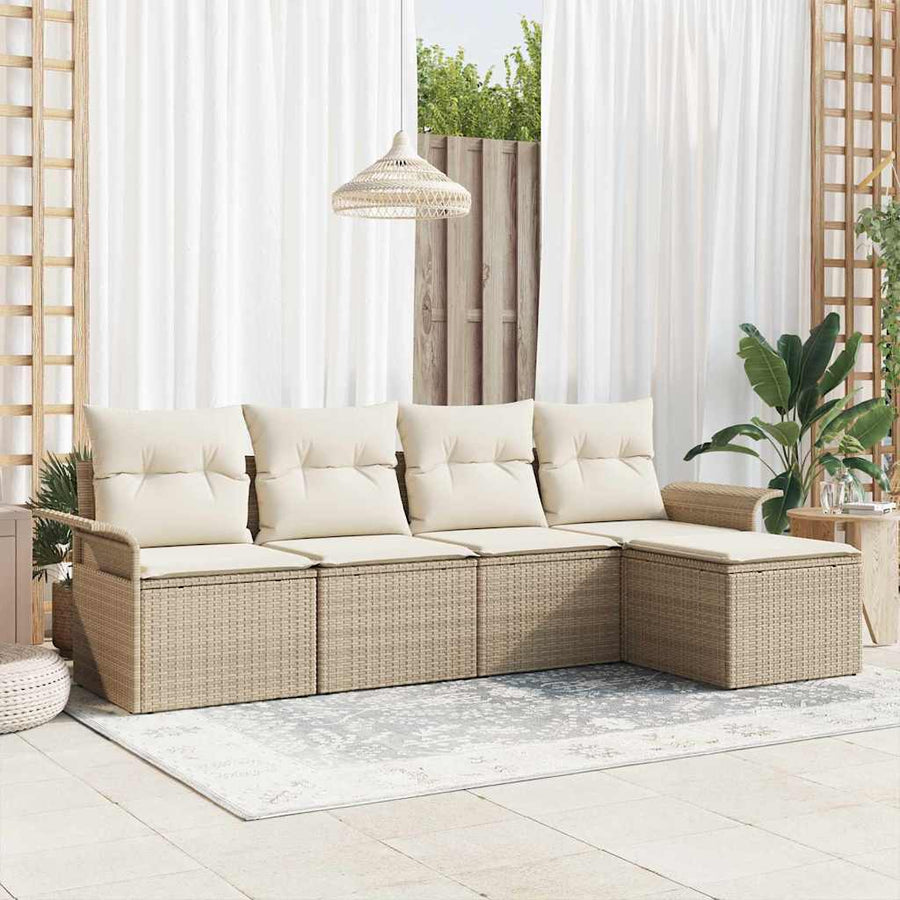 Tuin Sofa Set met kussen met opslag 5 pcs Beige poly rattan