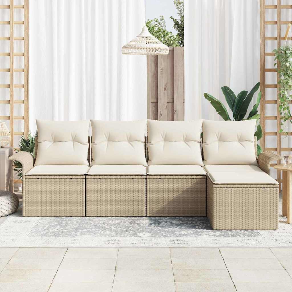 Tuin Sofa Set met kussen met opslag 5 pcs Beige poly rattan