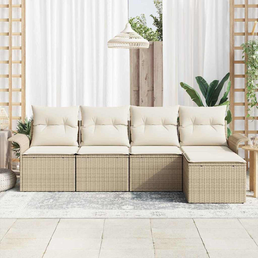 Tuin Sofa Set met kussen met opslag 5 pcs Beige poly rattan