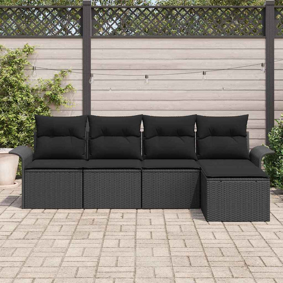 Tuin Sofa Set met kussen met opslag 5 pcs Zwart poly rattan