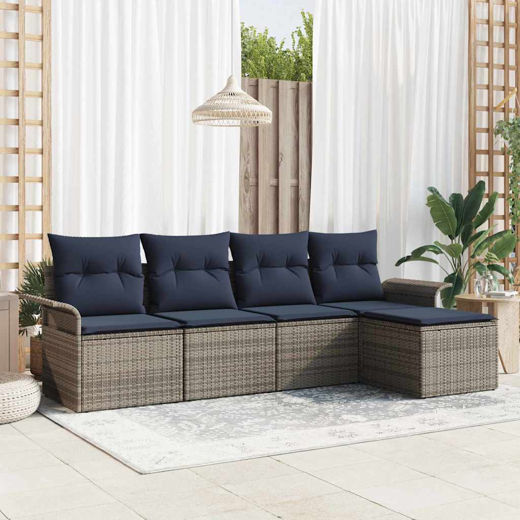 Tuin Sofa Set met opslag 5 pcs Grijs poly rattan