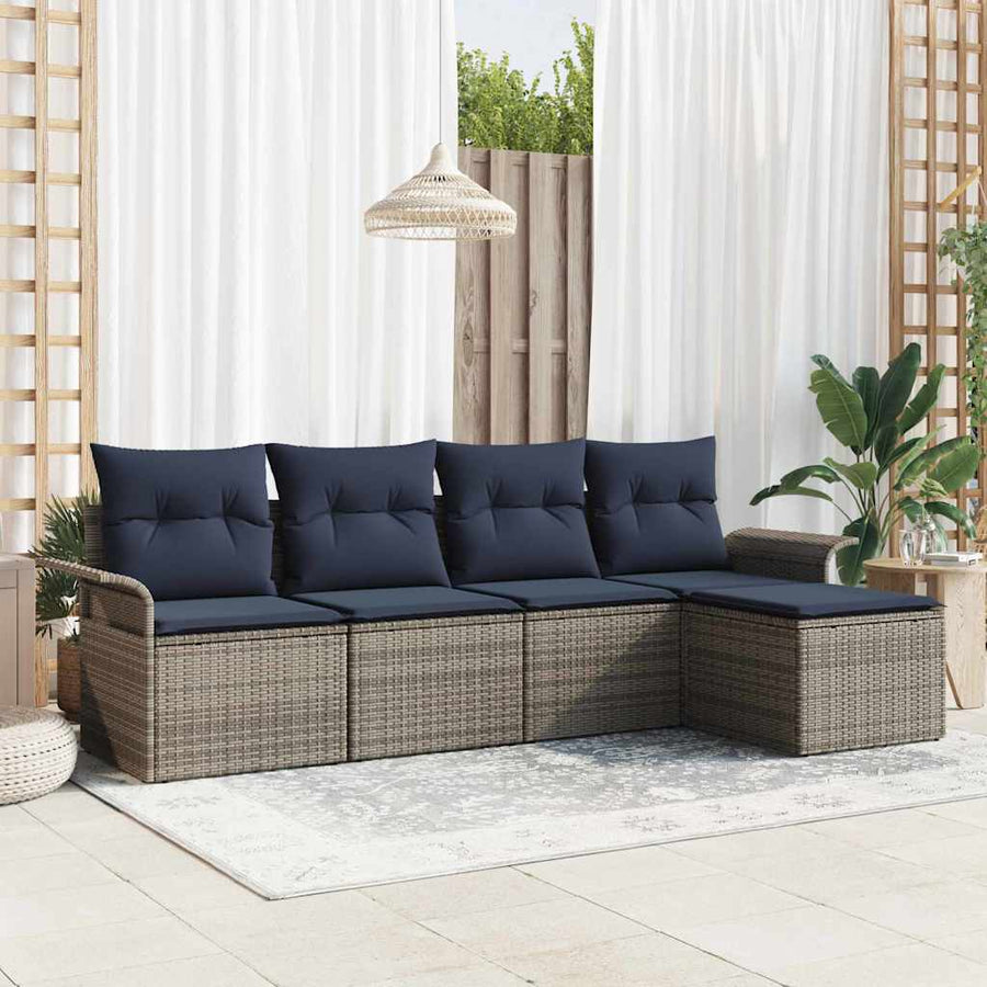 Tuin Sofa Set met opslag 5 pcs Grijs poly rattan