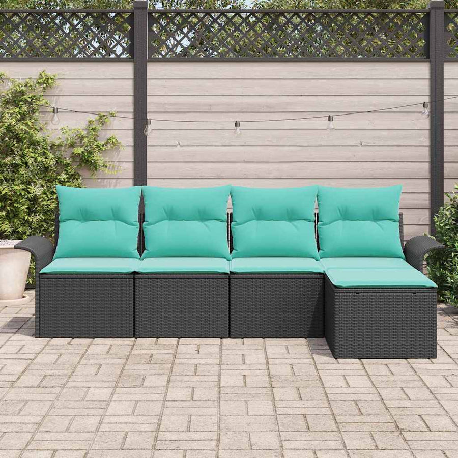 Tuin Sofa Set met opslag 5 pcs Zwart poly rattan