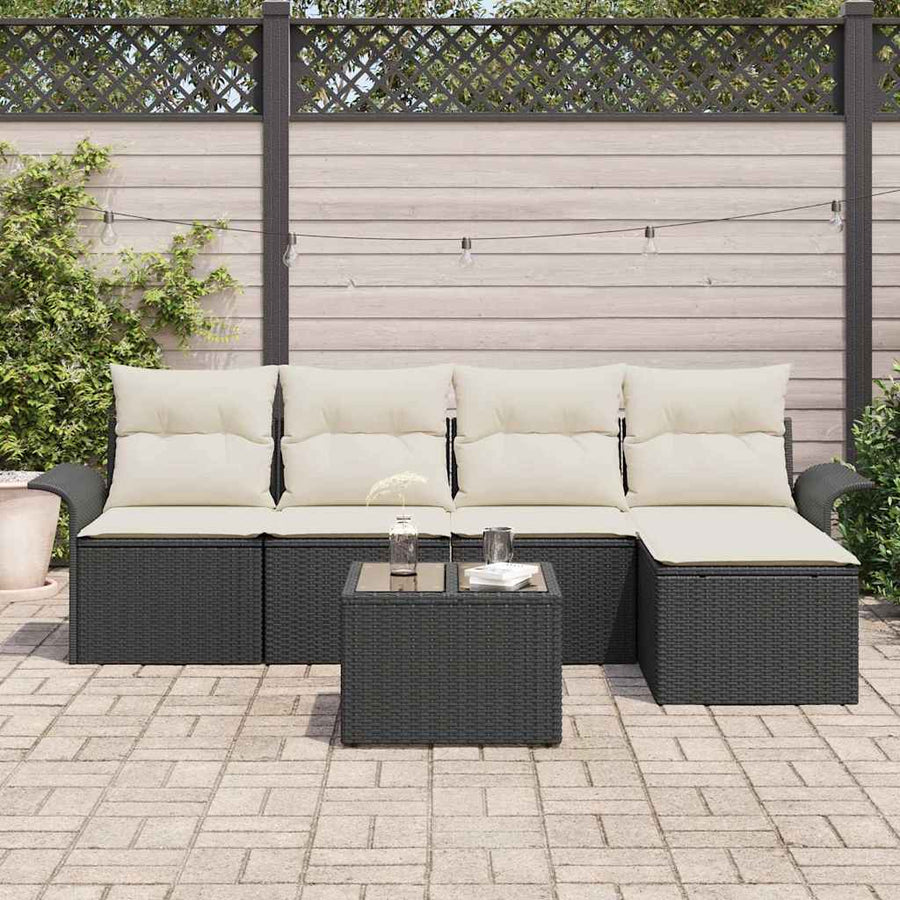 Tuin Sofa Set met kussen met opslag 6 pcs Zwart poly rattan