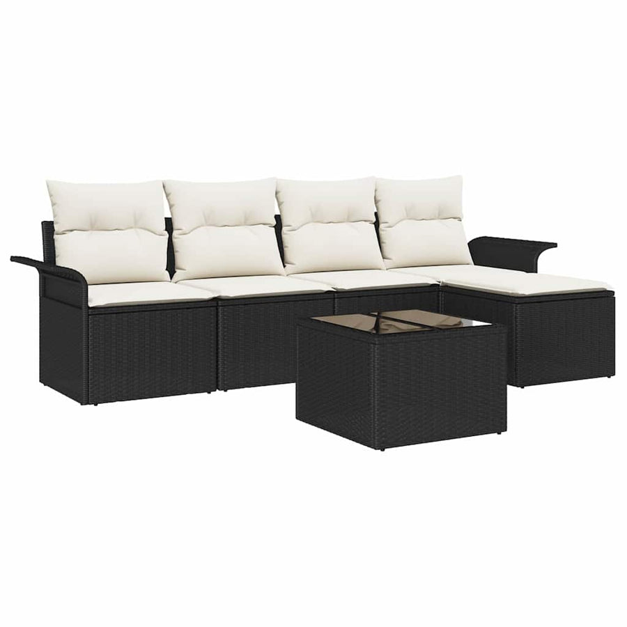 Tuin Sofa Set met kussen met opslag 6 pcs Zwart poly rattan