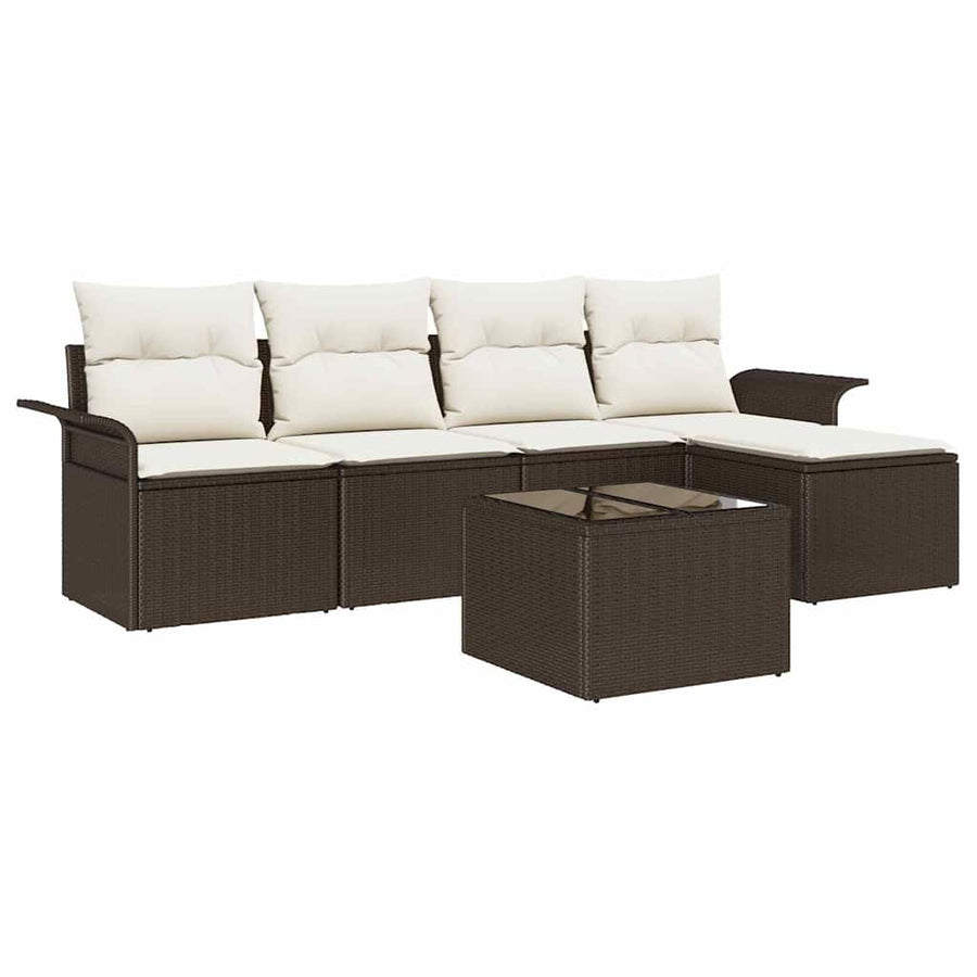 Tuin Sofa Set met kussen met opslag 6 pcs Bruin poly rattan