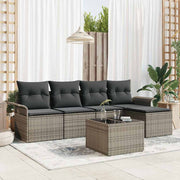 Tuinset poly rattan grijs 6-delig met opbergkussens