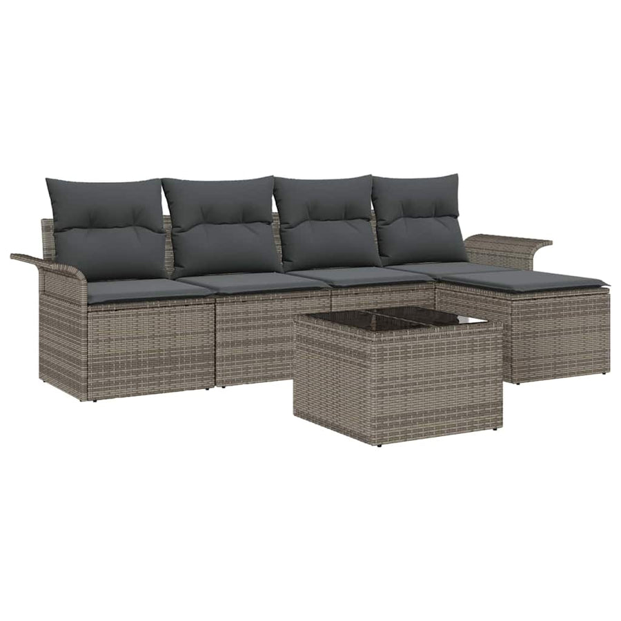 Tuin Sofa Set met kussen met opslag 6 pcs Grijs poly rattan