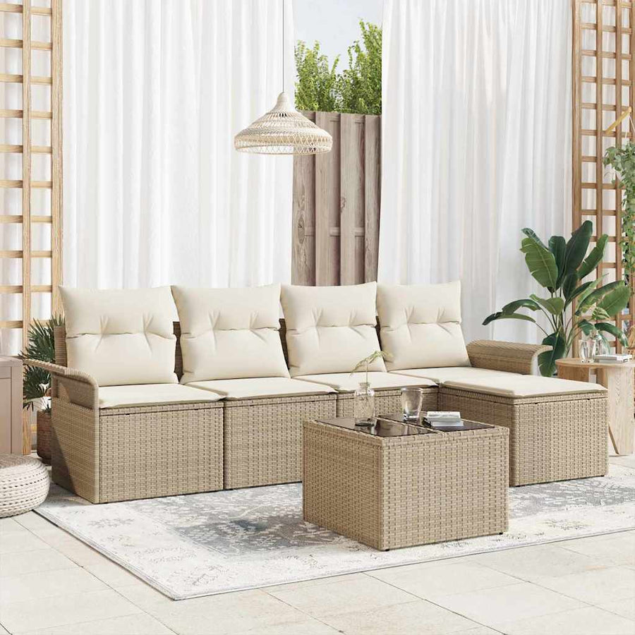 Tuin Sofa Set met kussen met opslag 6 pcs Beige poly rattan