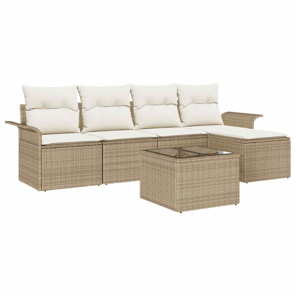 Tuin Sofa Set met kussen met opslag 6 pcs Beige poly rattan