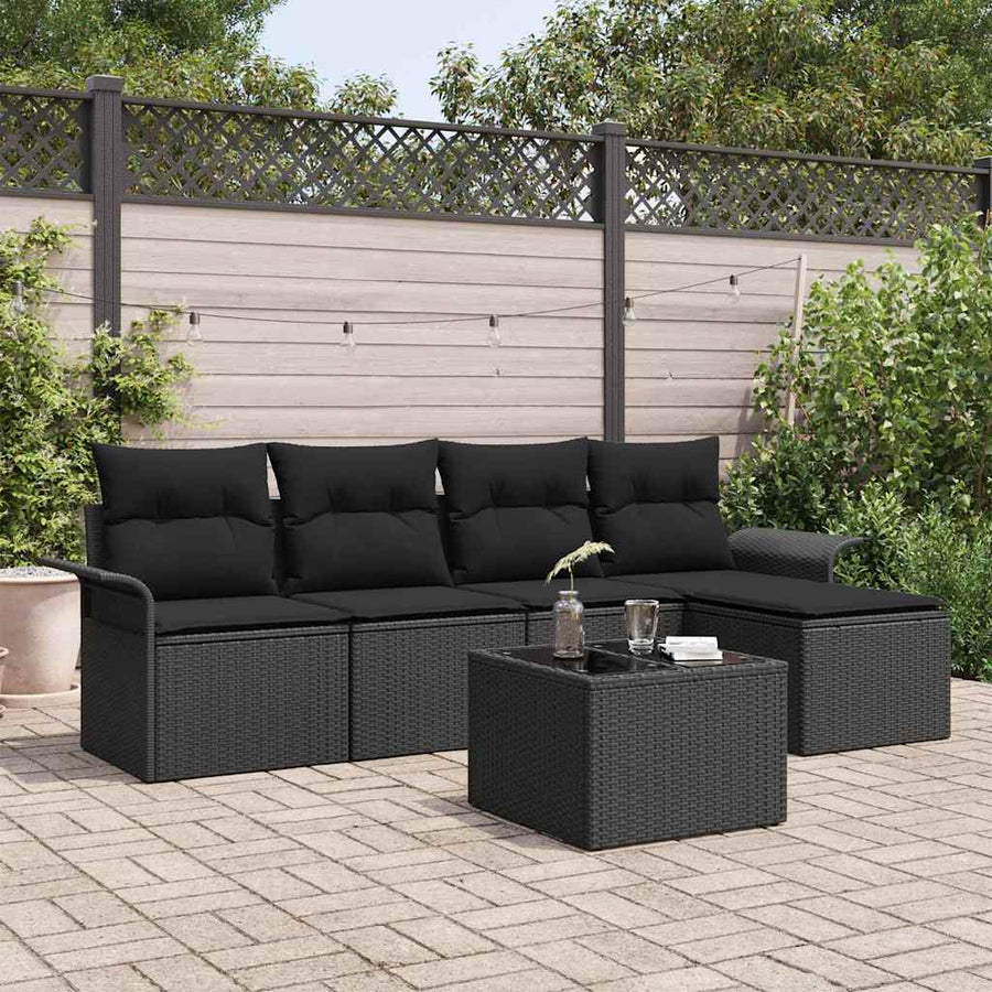 Tuin Sofa Set met kussen met opslag 6 pcs Zwart poly rattan