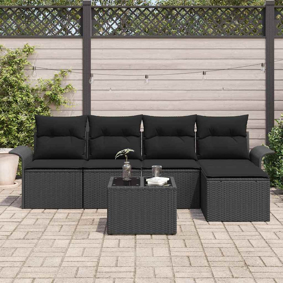 Tuin Sofa Set met kussen met opslag 6 pcs Zwart poly rattan