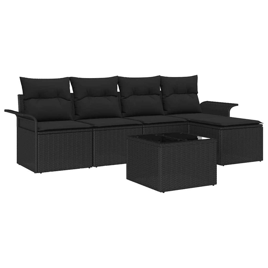 Tuin Sofa Set met kussen met opslag 6 pcs Zwart poly rattan