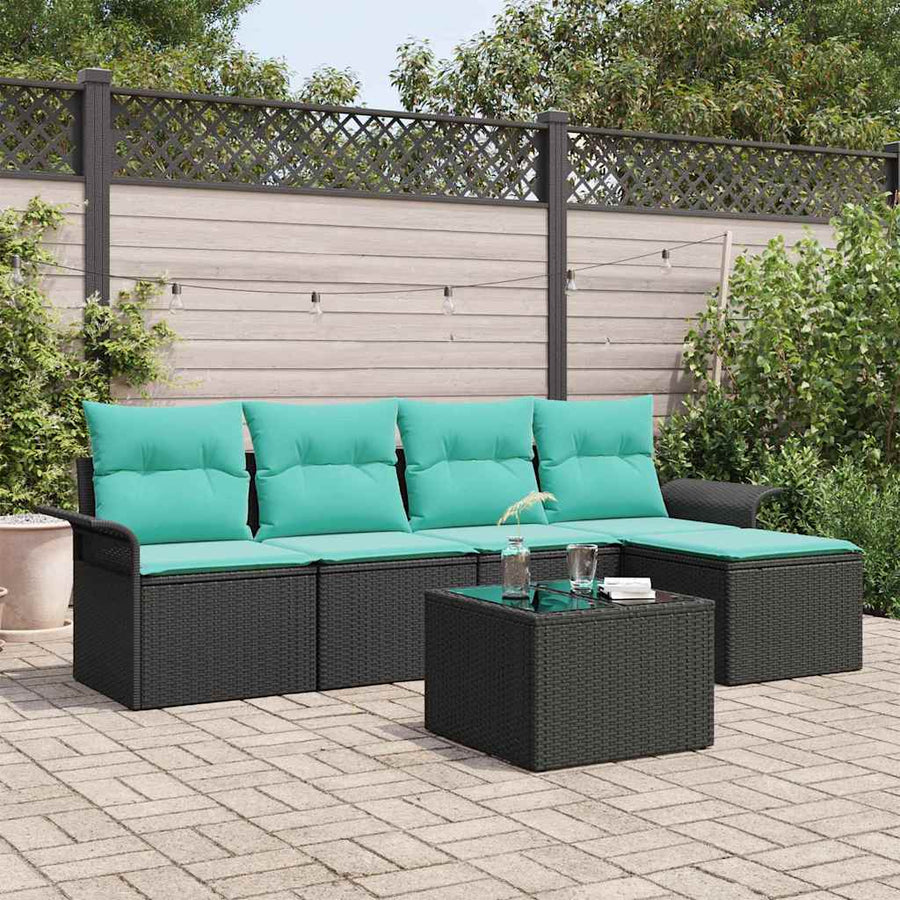 Tuin Sofa Set met opslag 6 pcs Zwart poly rattan