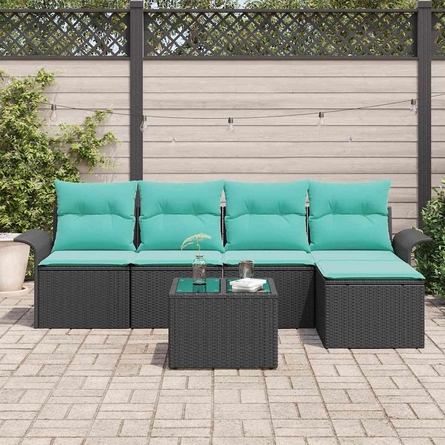 Tuin Sofa Set met opslag 6 pcs Zwart poly rattan